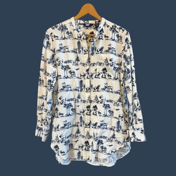 Lands' End Tops - Women’s Blue/White Cotton Forest Theme Tunic Long Sleeve Flannel Top-Size S(6-8)